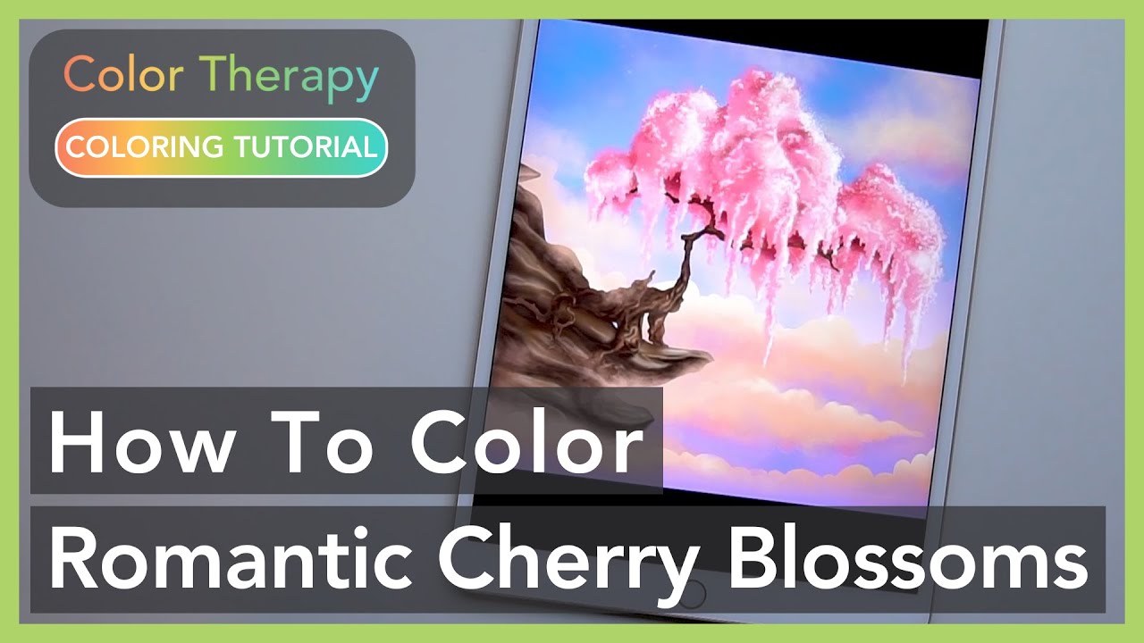Digital Painting Tutorial: How to Color Romantic Cherry Blossoms | Color Therapy Adult Coloring