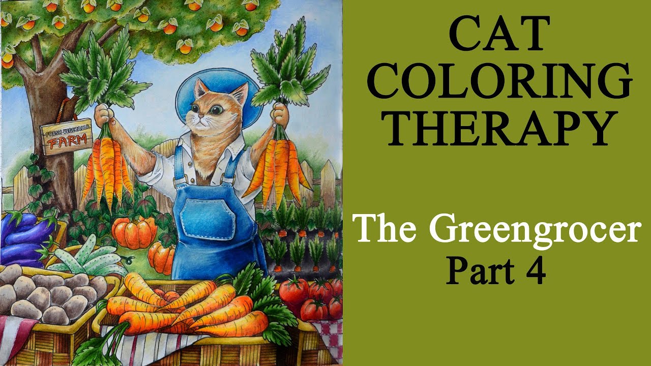 FINISHED: The Greengrocer #Coloring in 'Cat Coloring Therapy' #adultcoloring #prismacolorpencils